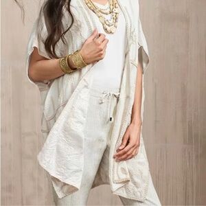 Chico’s Floral Embroidered Neutral Ruana Wrap one size